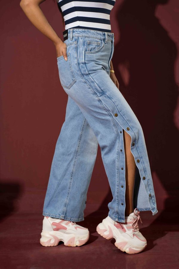Tugra Girls Blue Comfort High-Rise Light Fade Side Slit Stretchable - Image 5