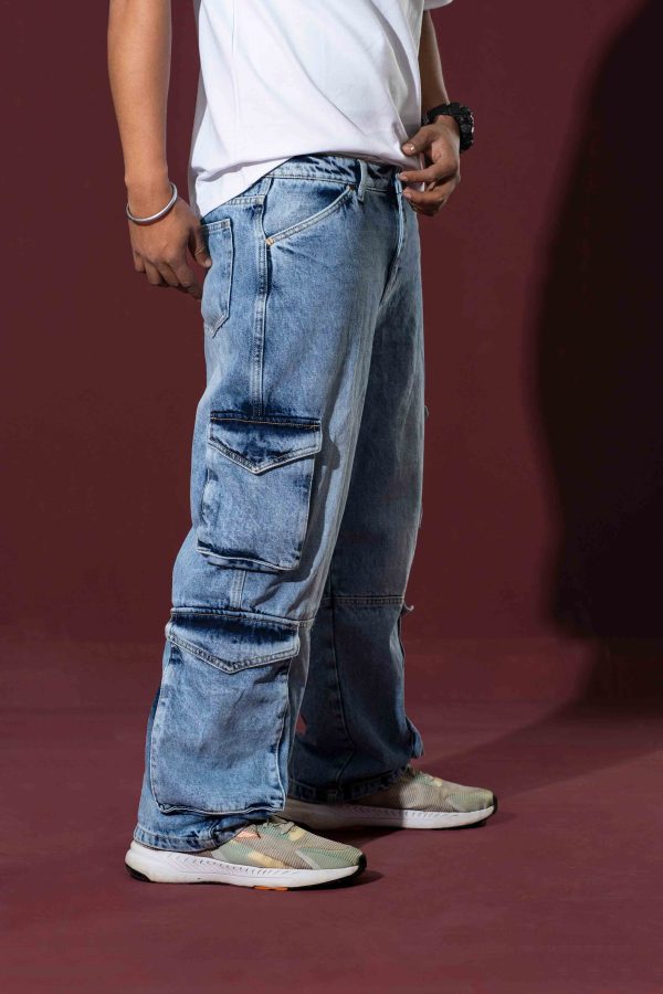 Tugra Dusty Blue Multi Pocket Cargo Denim - Image 5