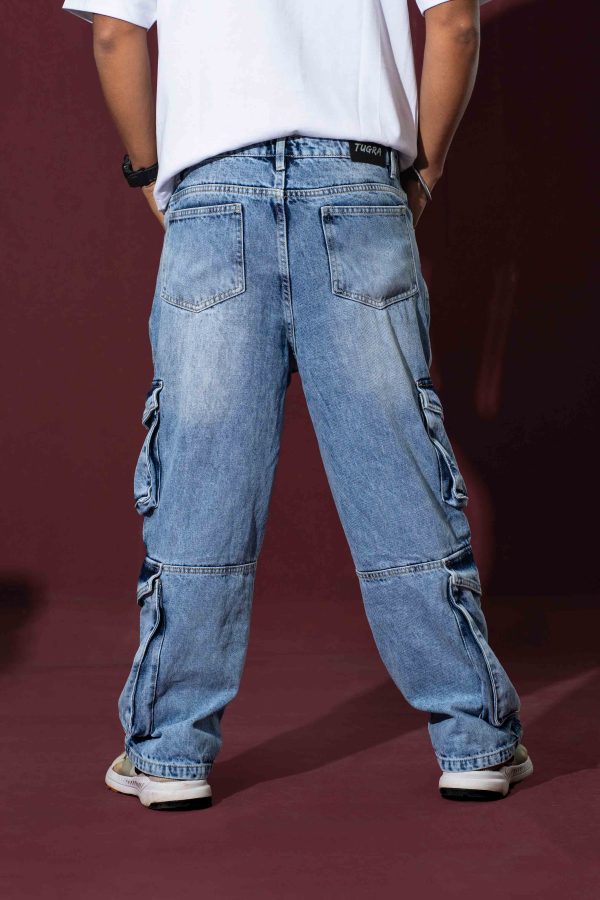 Tugra Dusty Blue Multi Pocket Cargo Denim - Image 6