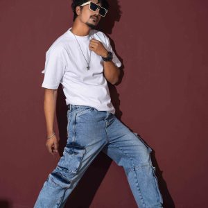 Tugra Dusty Blue Multi Pocket Cargo Denim