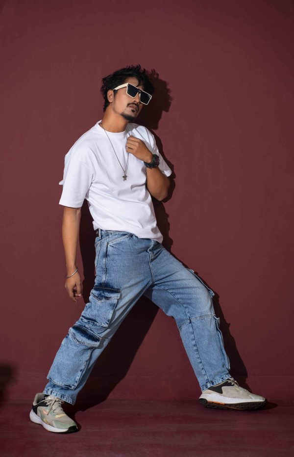 Tugra Dusty Blue Multi Pocket Cargo Denim