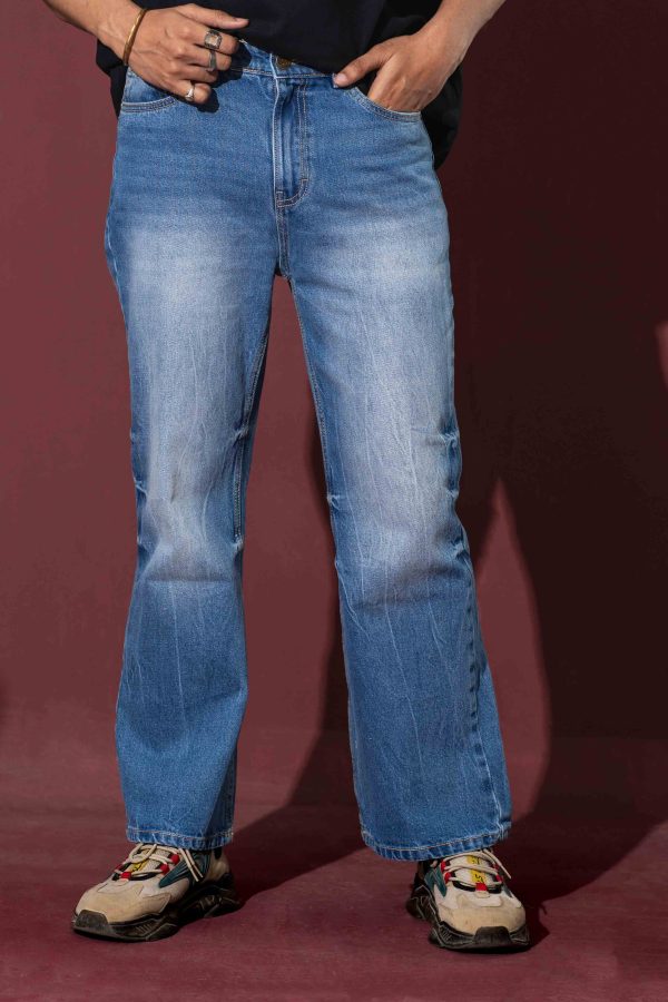 Tugra Blue Washed Bootcut Loose Fit Jeans - Image 3