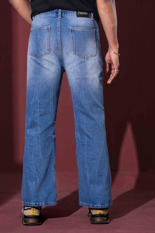 Tugra Blue Washed Bootcut Loose Fit Jeans - Image 5