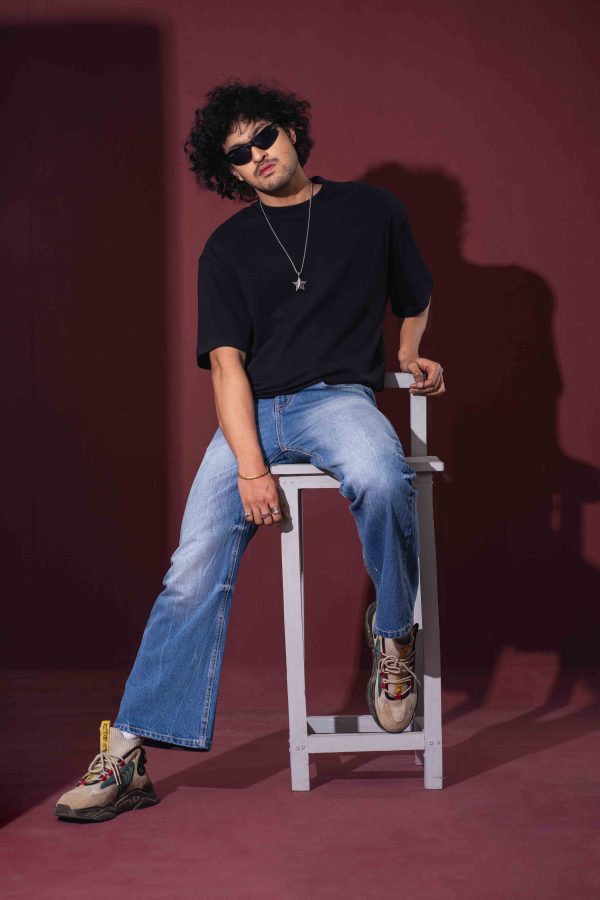 Tugra Blue Washed Bootcut Loose Fit Jeans