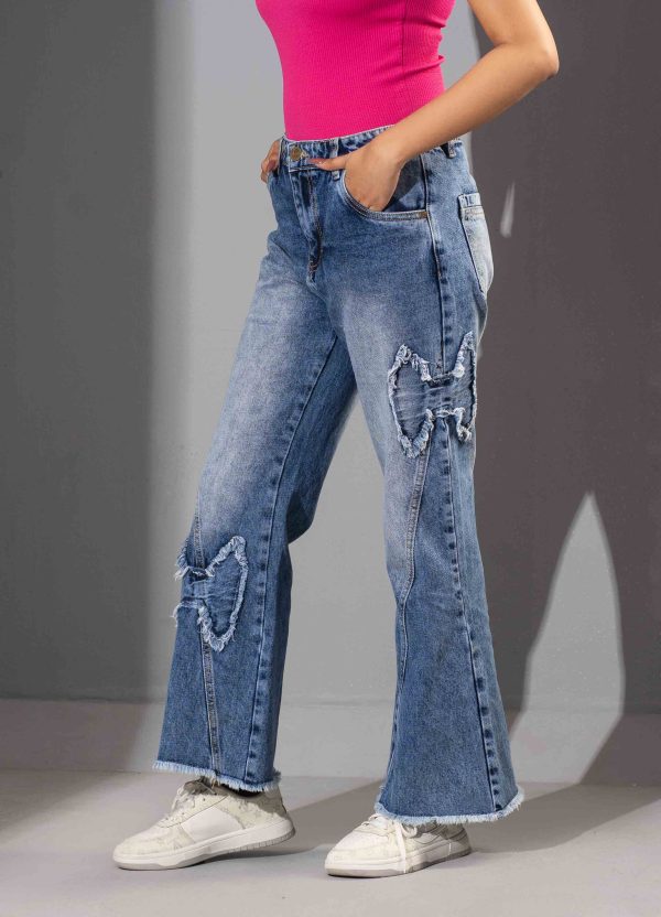 Tugra Girls Aesthetic Faded Blue Jeans With Butterfly - Image 3