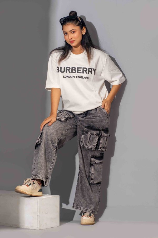 Tugra Girls Wide Leg Heavy Fade Cargo Style Jeans