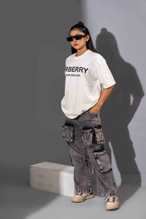 Tugra Girls Wide Leg Heavy Fade Cargo Style Jeans - Image 2