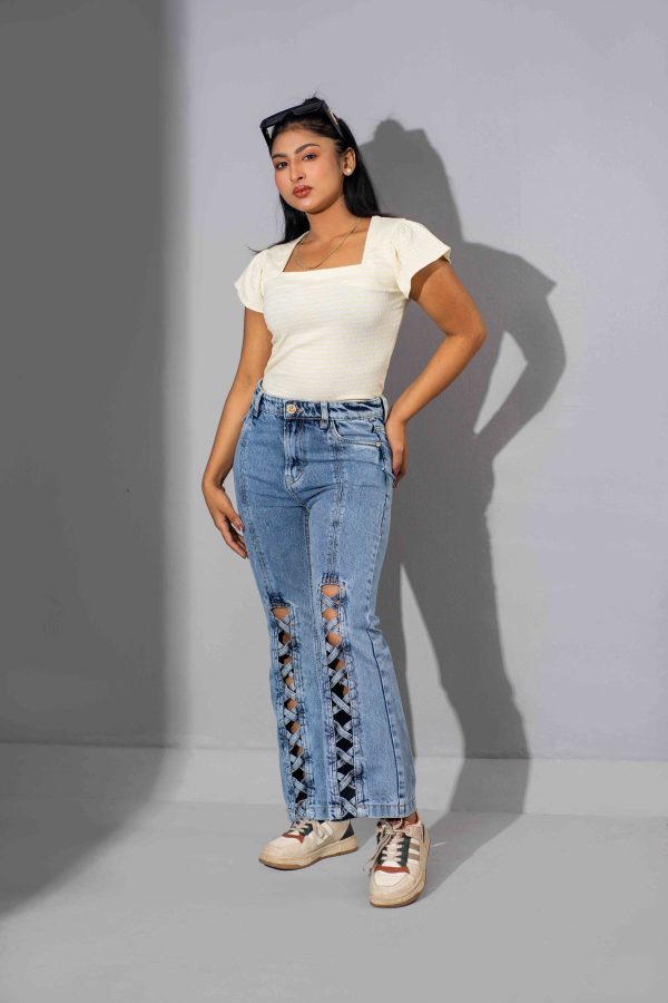 Tugra Light Blue Denim Lace Up Front Raw For Girls - Image 2