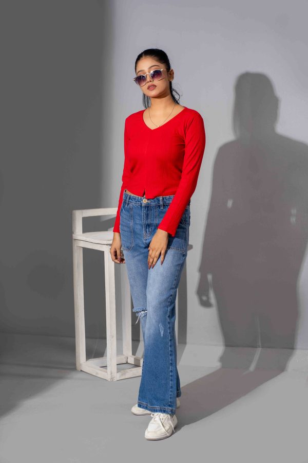 Tugra Girls Blue Knee Ripeed Flap Pocket Jeans - Image 5
